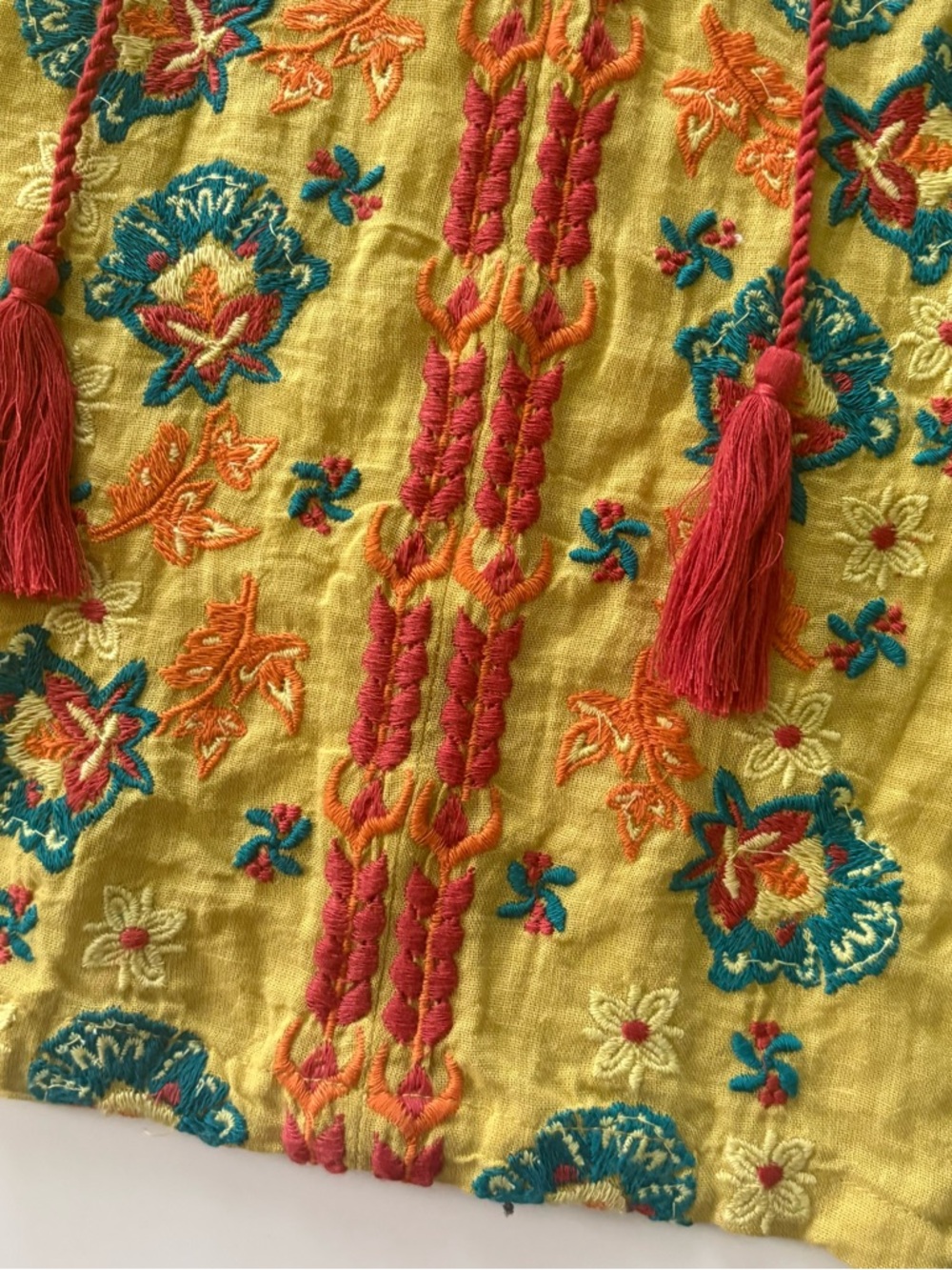 NATURAL LIFE Yellow Embroidered Tassel V-Neck Tunic Size XL - Picture 4 of 6